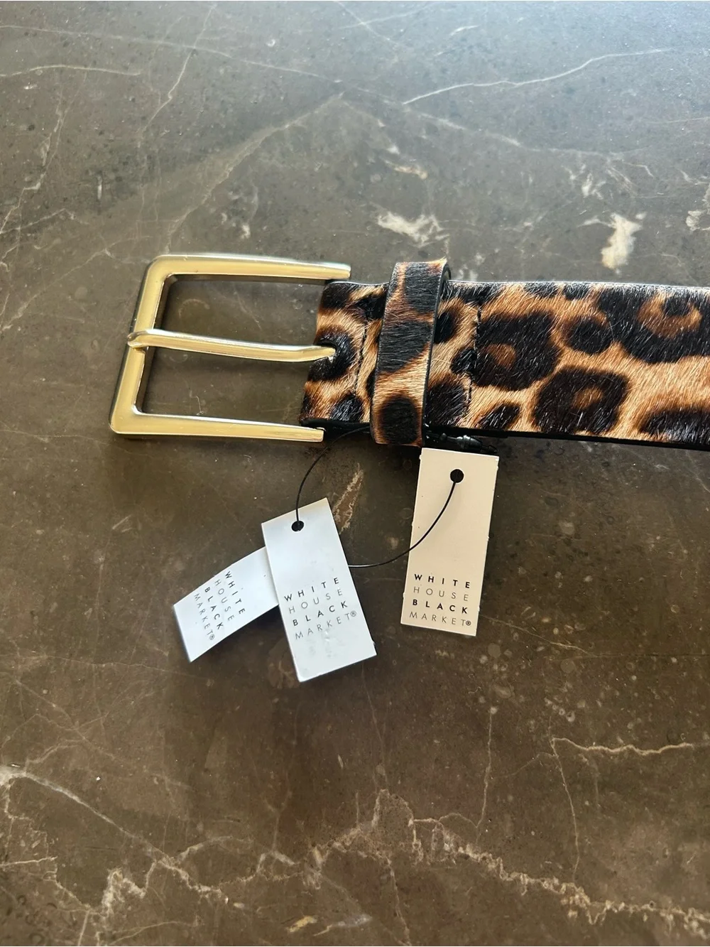 White House Black Market Leopard Print Belt with Gold Buckle  New With Tags